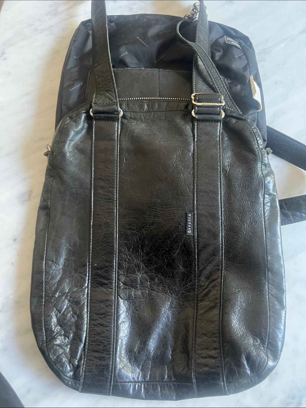 Vintage RUDSAK Black Leather Double-Strap Shoulder Bag - Picture 12 of 12